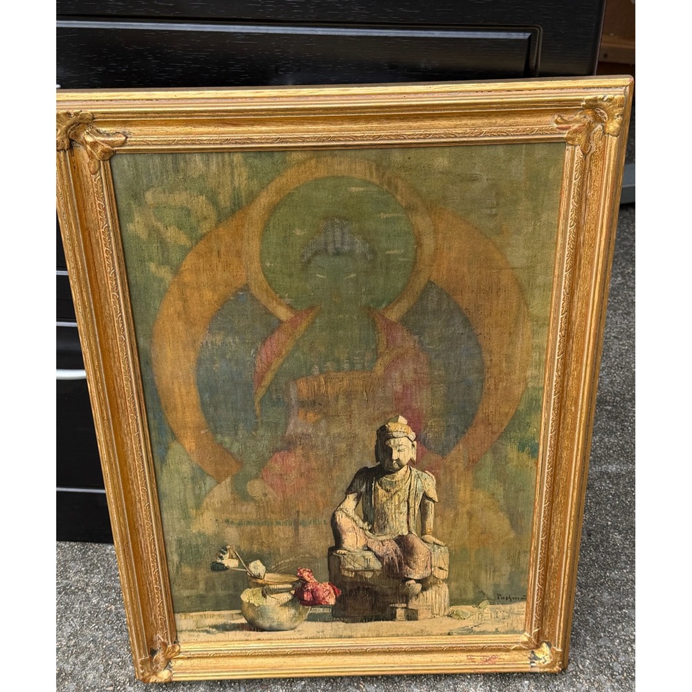Hovsep Pushman When Autumn is Here Framed Lithograph Buddha Art Print Vintage